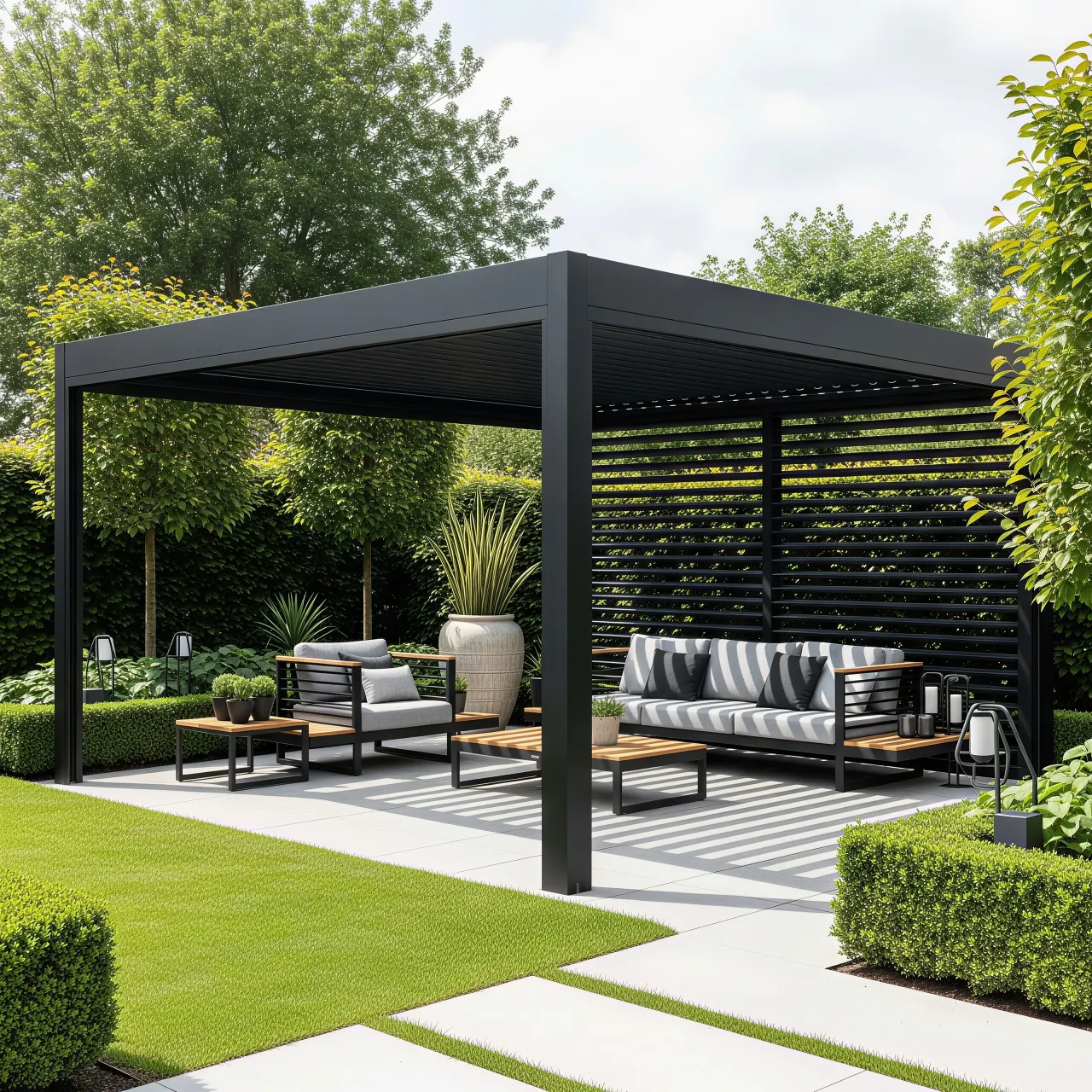 Premium aluminum louvered pergola with privacy screens